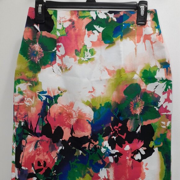 Worthington Dresses & Skirts - Worthington Pencil Skirt Womens Size 6 Multicolor Floral Cotton Blend Knee Lengt